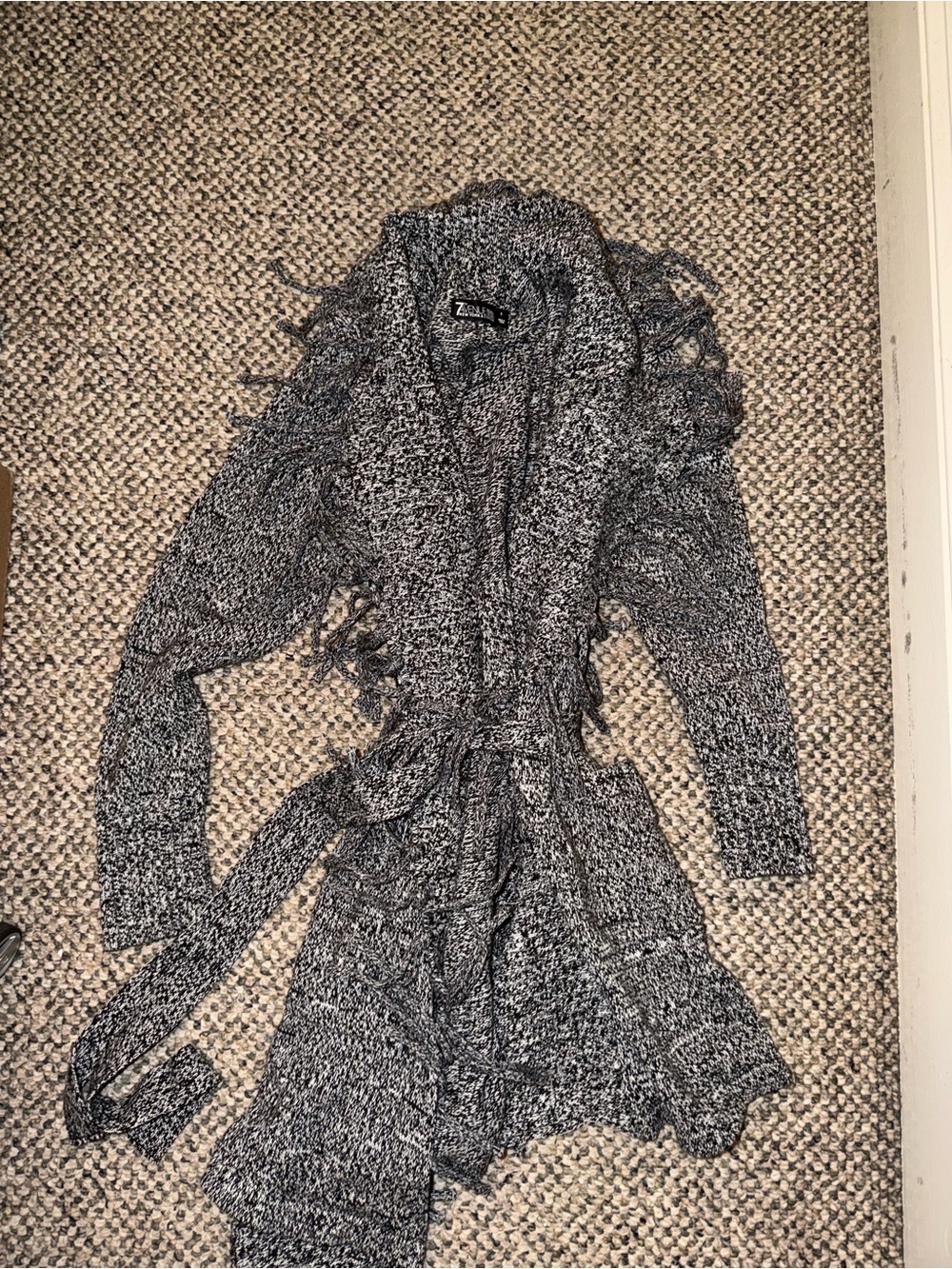 Women's Black & Gray Belted Cardigan Sweater